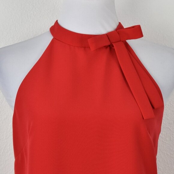 Maggy London Neck Tie Front Halter Shift Dress RED - 6 - Picture 3 of 8